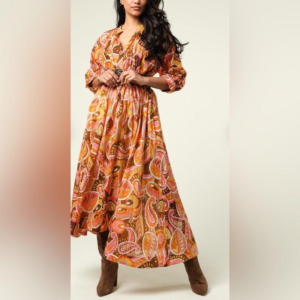 Devotion TWINS Paisley Dress in Orange and Pink